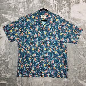 Howler Bros Shirt Mens XL Blue Roosters Cactus Print Casual Western Festival
